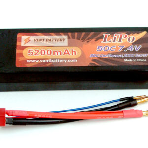 7.4V 5200mAh 50C bullet hard case LIPO battery with T plugs-0